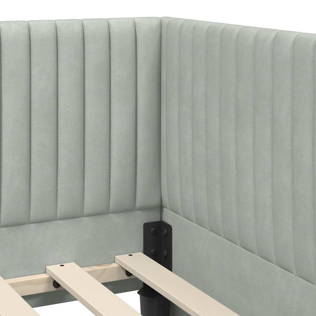 Eckbettgestell mit Kopfteil Hellgrau 90 cm x 190 cm Samt