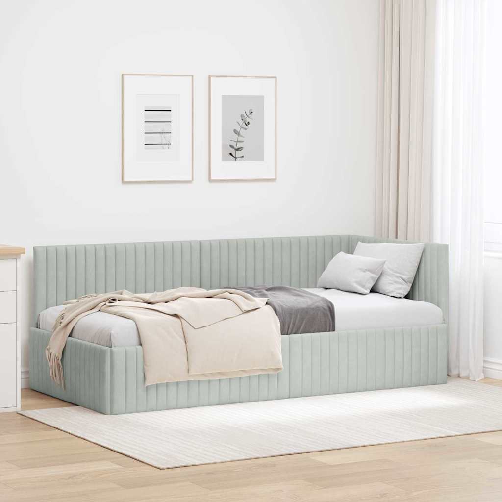 Eckbettgestell mit Kopfteil Hellgrau 90 cm x 190 cm Samt