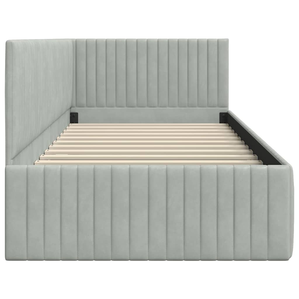 Eckbettgestell mit Kopfteil Hellgrau 90 cm x 190 cm Samt