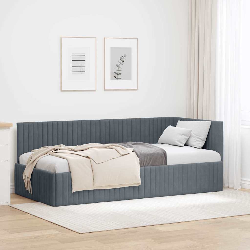 Eckbettgestell mit Kopfteil Dunkelgrau 90 cm x 190 cm Samt