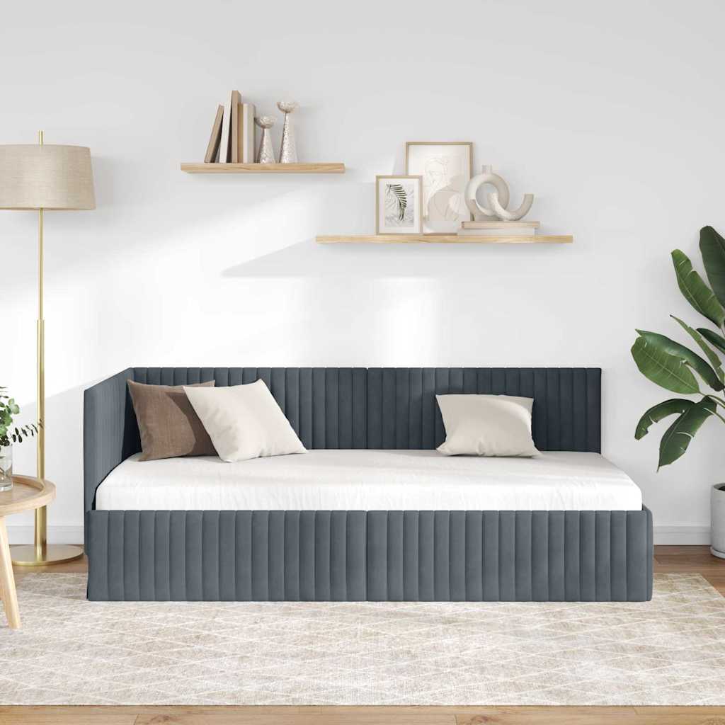 Eckbettgestell mit Kopfteil Dunkelgrau 90 cm x 190 cm Samt