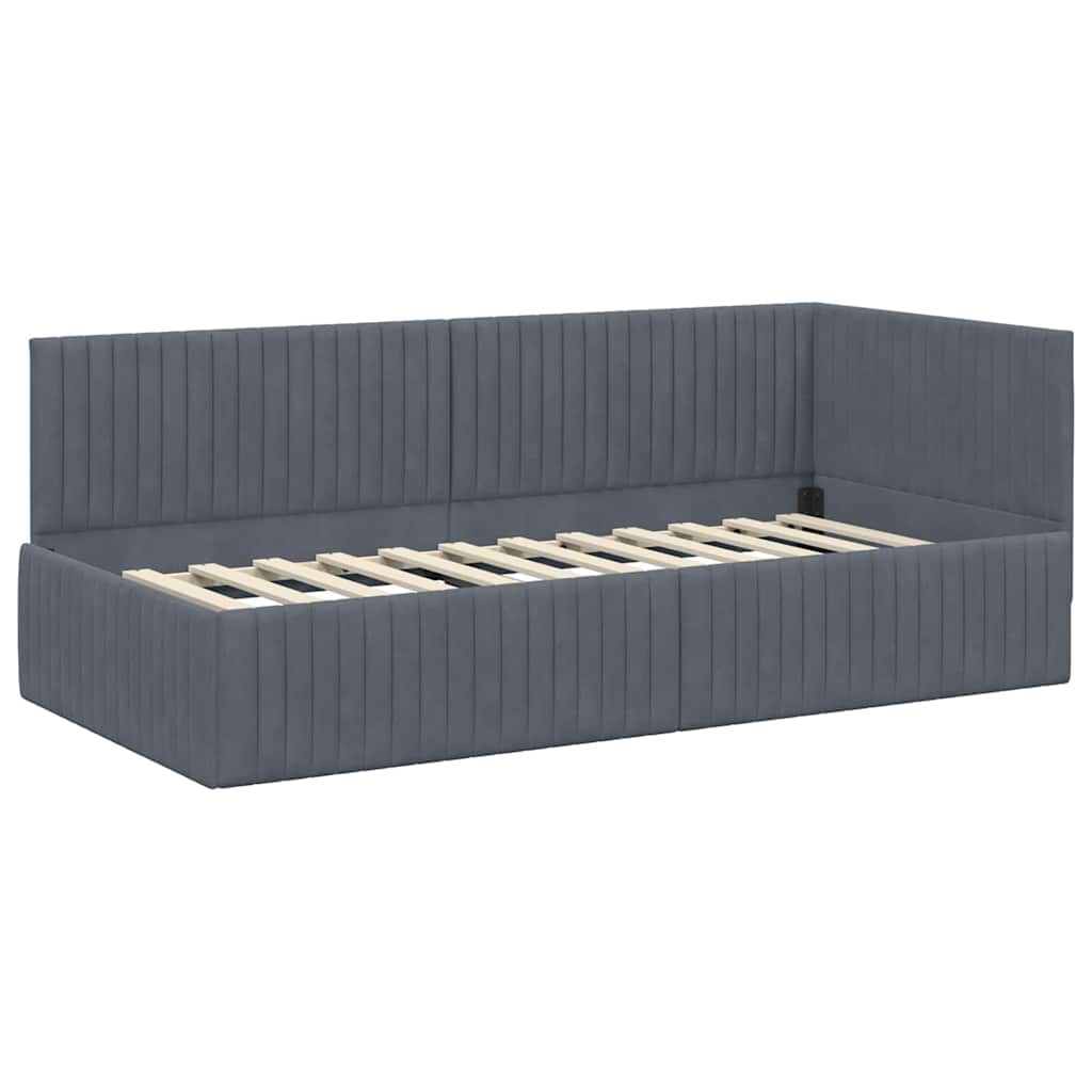 Eckbettgestell mit Kopfteil Dunkelgrau 90 cm x 190 cm Samt