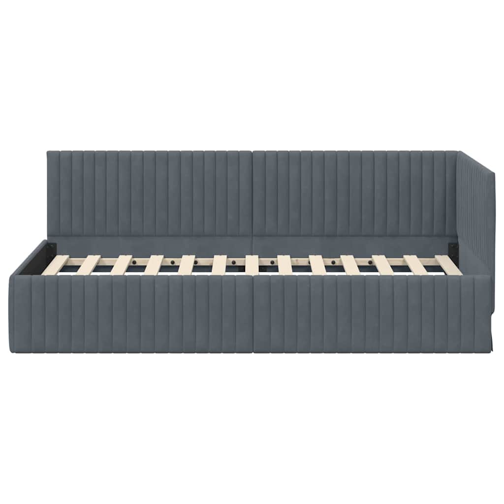 Eckbettgestell mit Kopfteil Dunkelgrau 90 cm x 190 cm Samt