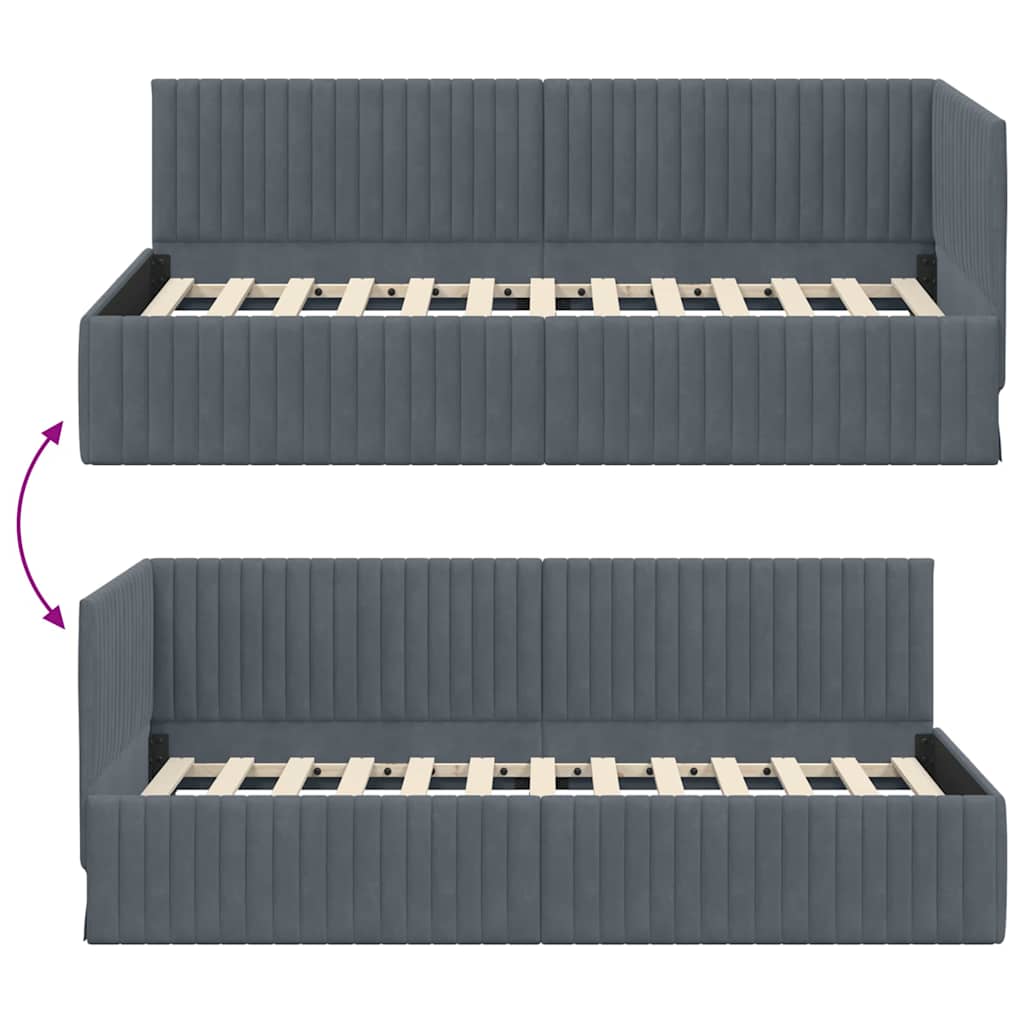 Eckbettgestell mit Kopfteil Dunkelgrau 90 cm x 190 cm Samt