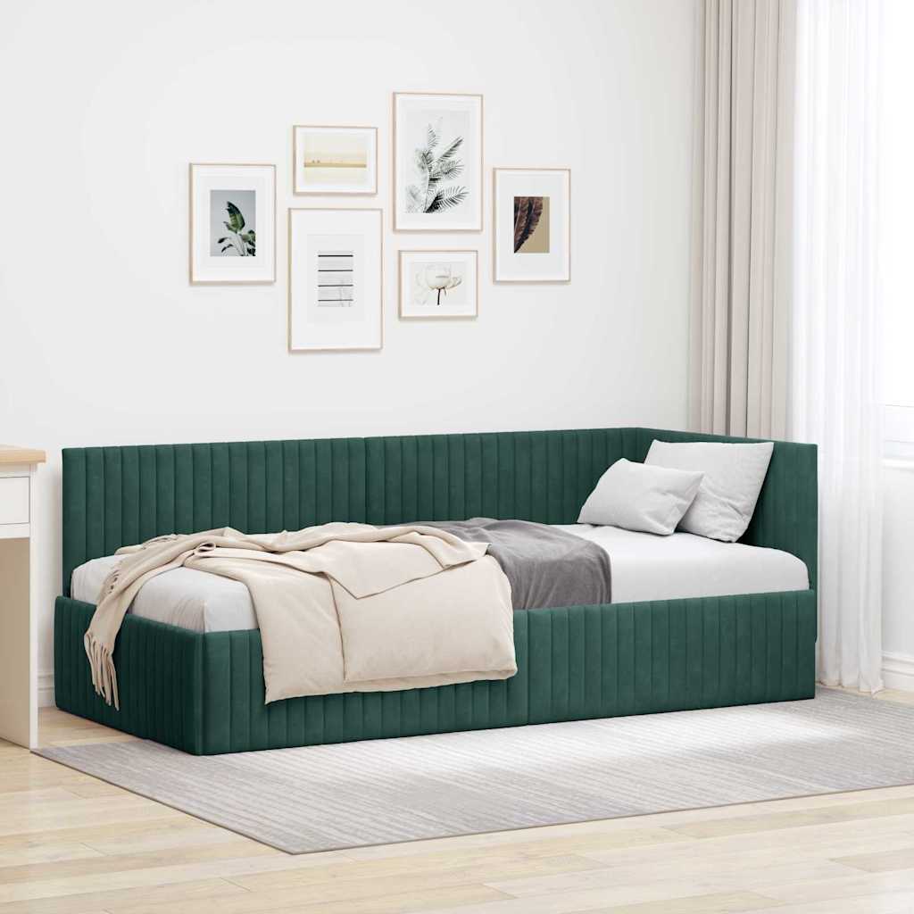 Eckbettgestell mit Kopfteil Dunkelgrün 90 cm x 190 cm Samt