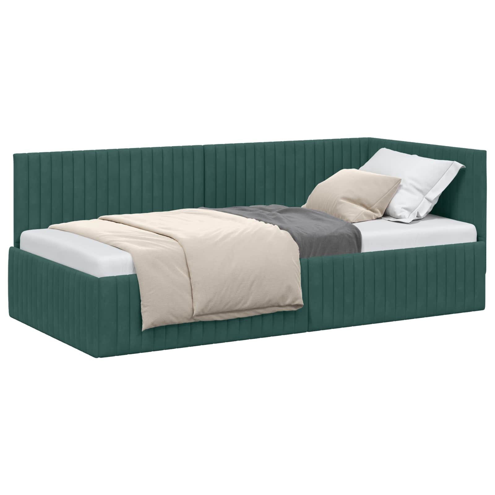Eckbettgestell mit Kopfteil Dunkelgrün 90 cm x 190 cm Samt