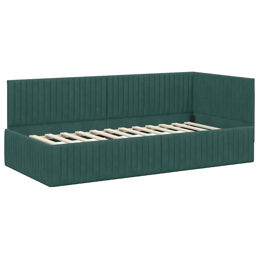Eckbettgestell mit Kopfteil Dunkelgrün 90 cm x 190 cm Samt