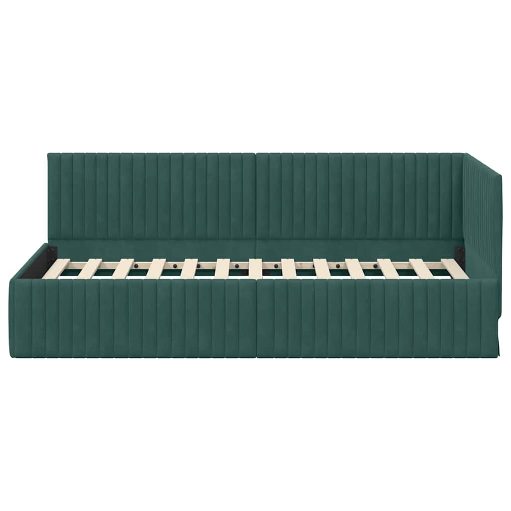 Eckbettgestell mit Kopfteil Dunkelgrün 90 cm x 190 cm Samt