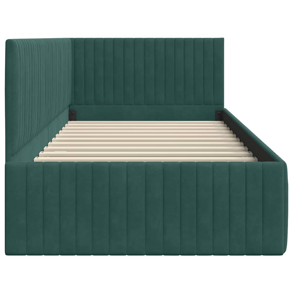 Eckbettgestell mit Kopfteil Dunkelgrün 90 cm x 190 cm Samt
