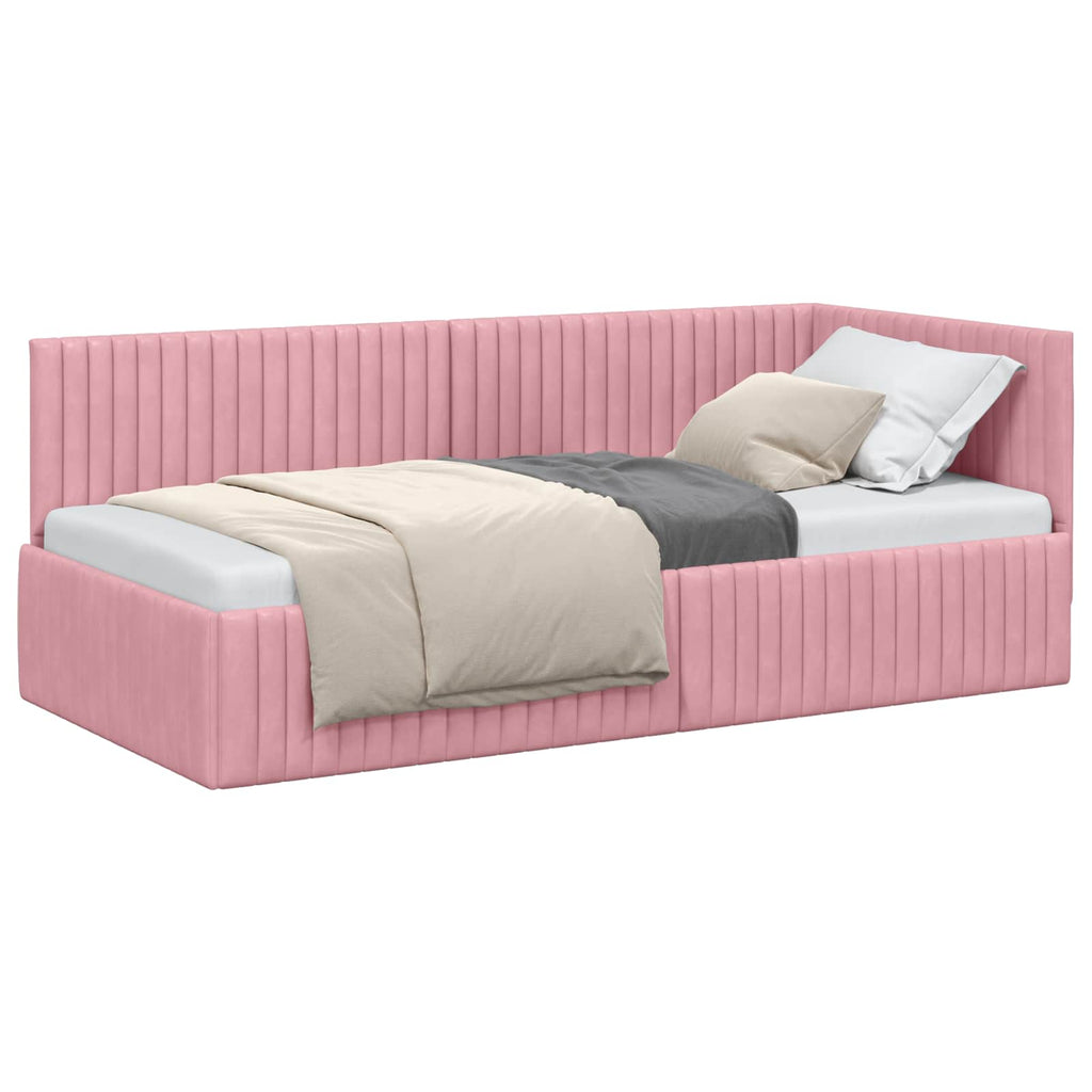 Eckbettgestell mit Kopfteil Rosa 90 cm x 190 cm Samt