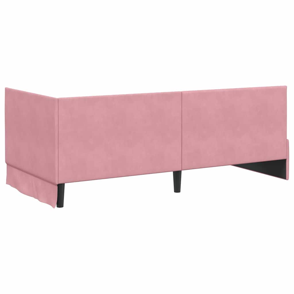 Eckbettgestell mit Kopfteil Rosa 90 cm x 190 cm Samt