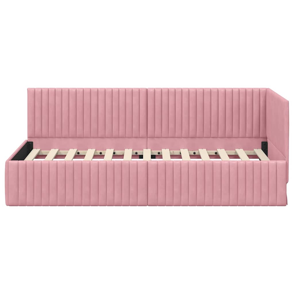 Eckbettgestell mit Kopfteil Rosa 90 cm x 190 cm Samt