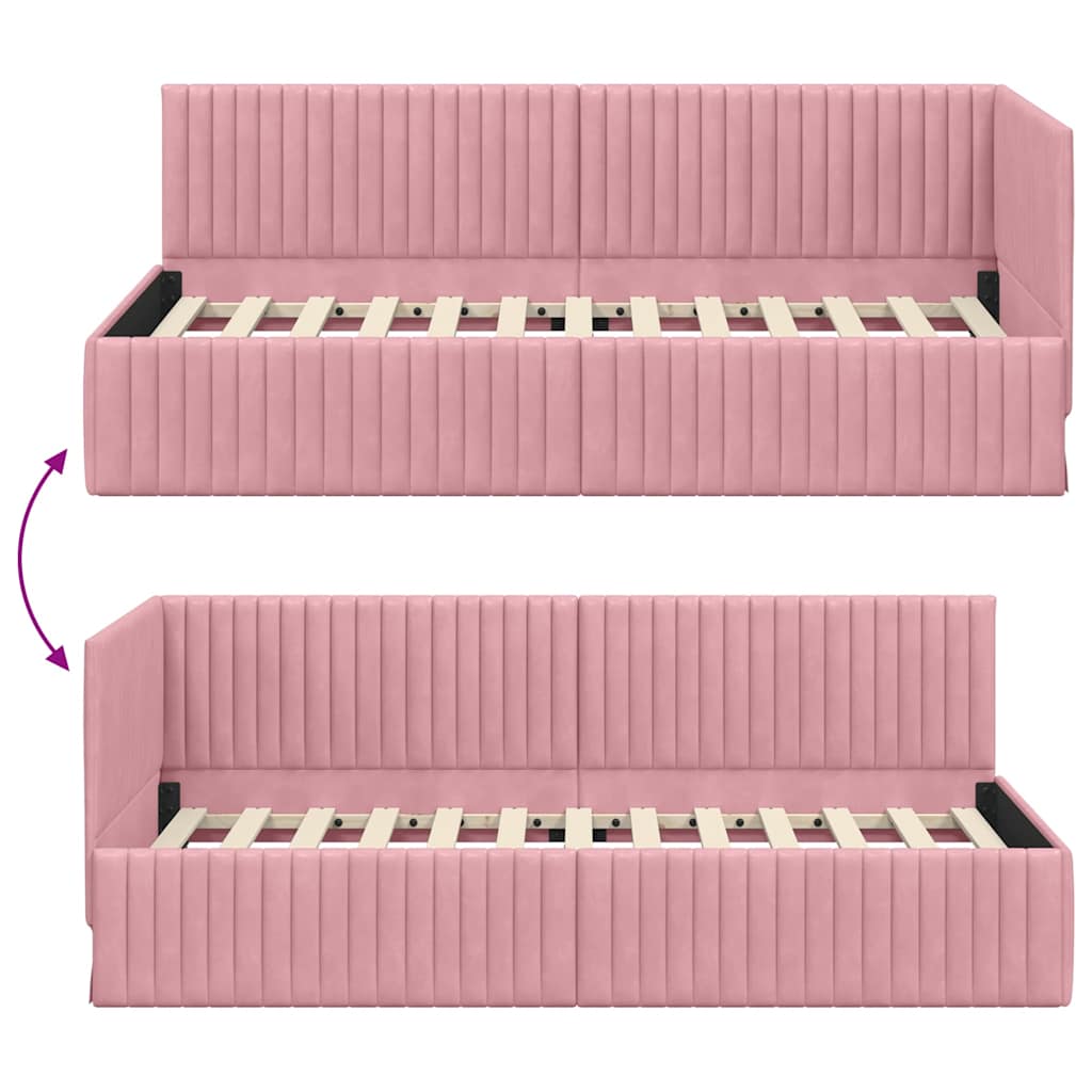 Eckbettgestell mit Kopfteil Rosa 90 cm x 190 cm Samt