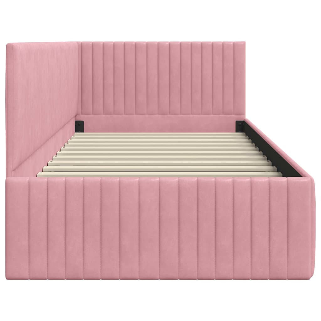 Eckbettgestell mit Kopfteil Rosa 90 cm x 190 cm Samt