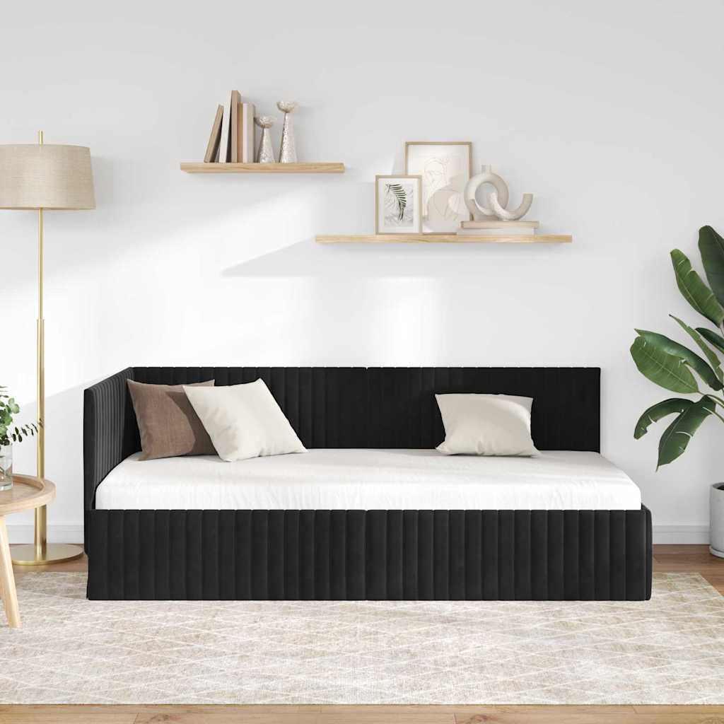 Eckbettgestell mit Kopfteil Schwarz 90 cm x 190 cm Samt