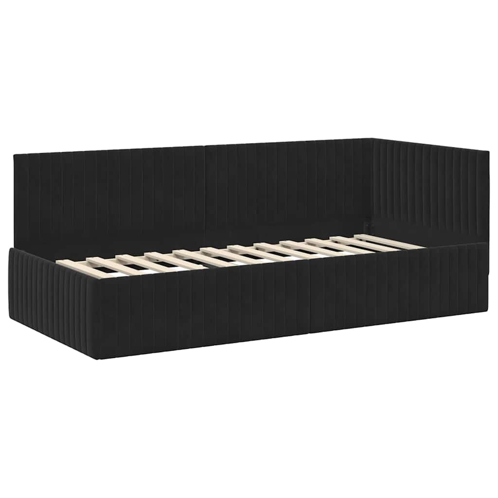 Eckbettgestell mit Kopfteil Schwarz 90 cm x 190 cm Samt
