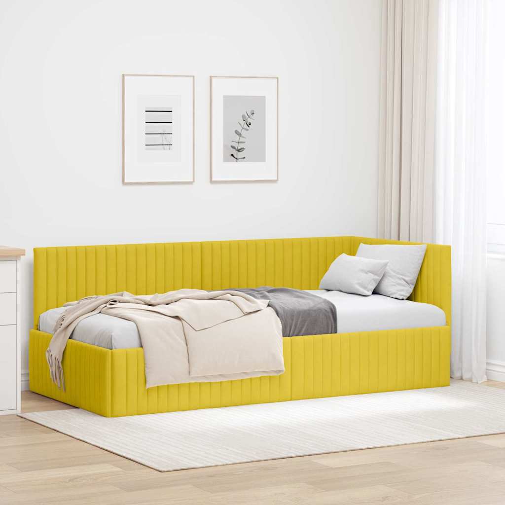Eckbettgestell mit Kopfteil Gelb 90 cm x 190 cm Samt