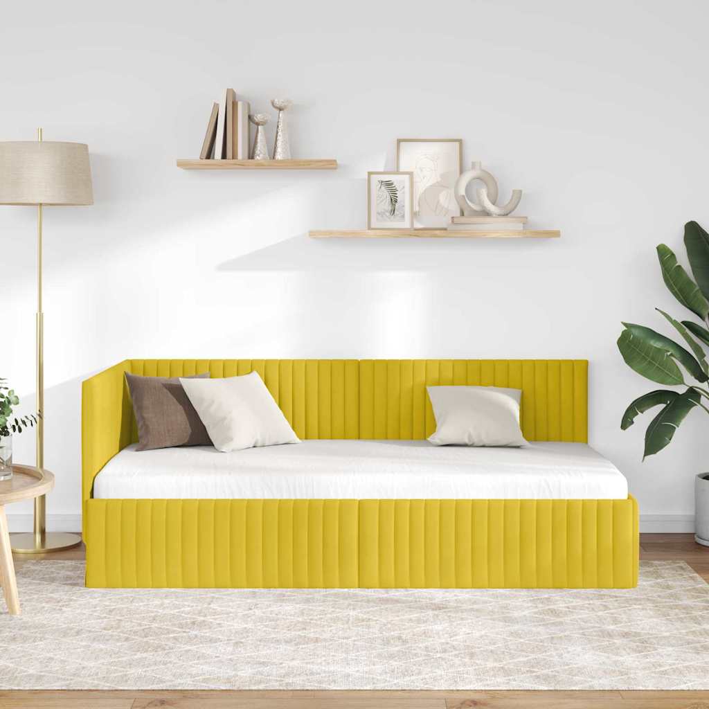 Eckbettgestell mit Kopfteil Gelb 90 cm x 190 cm Samt