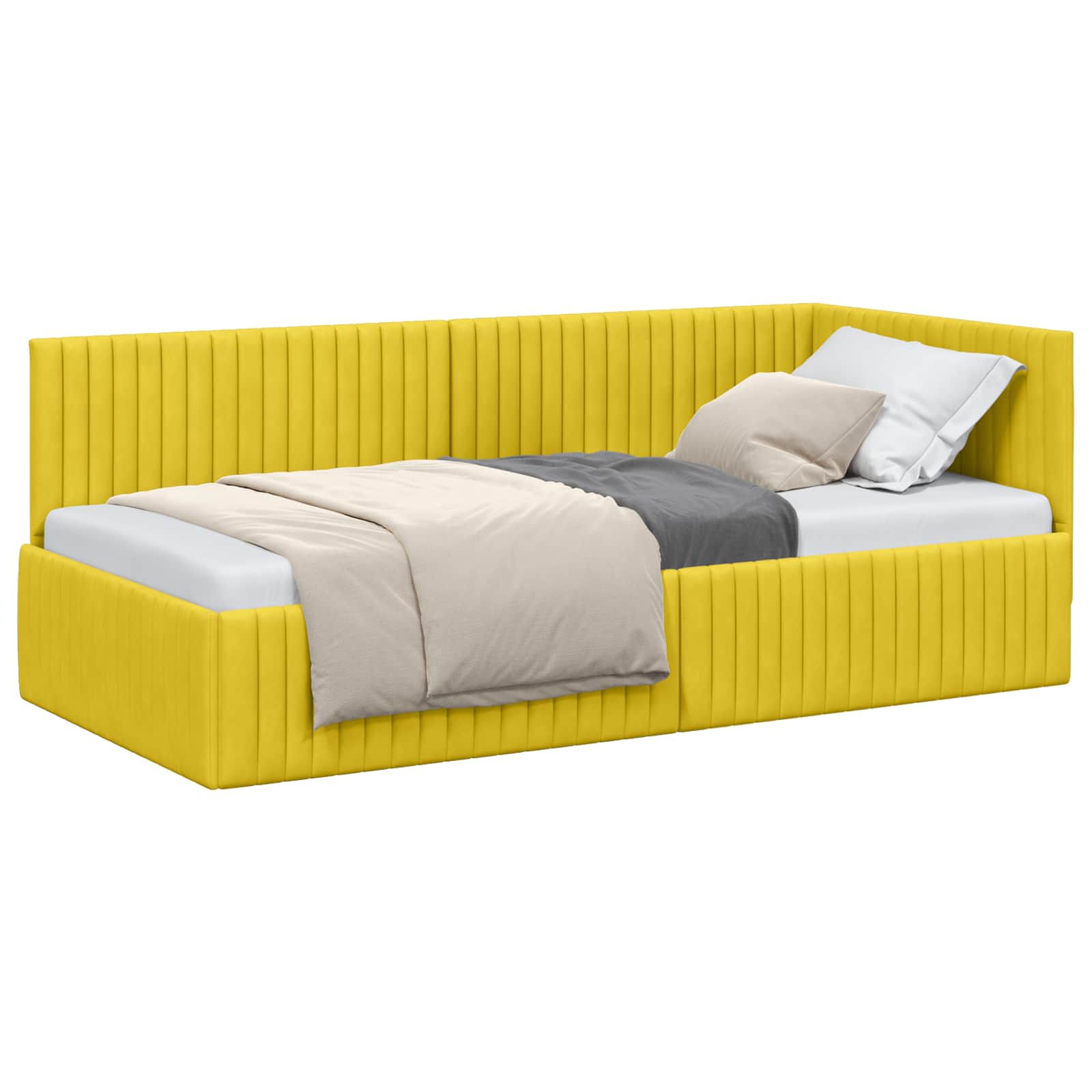 Eckbettgestell mit Kopfteil Gelb 90 cm x 190 cm Samt