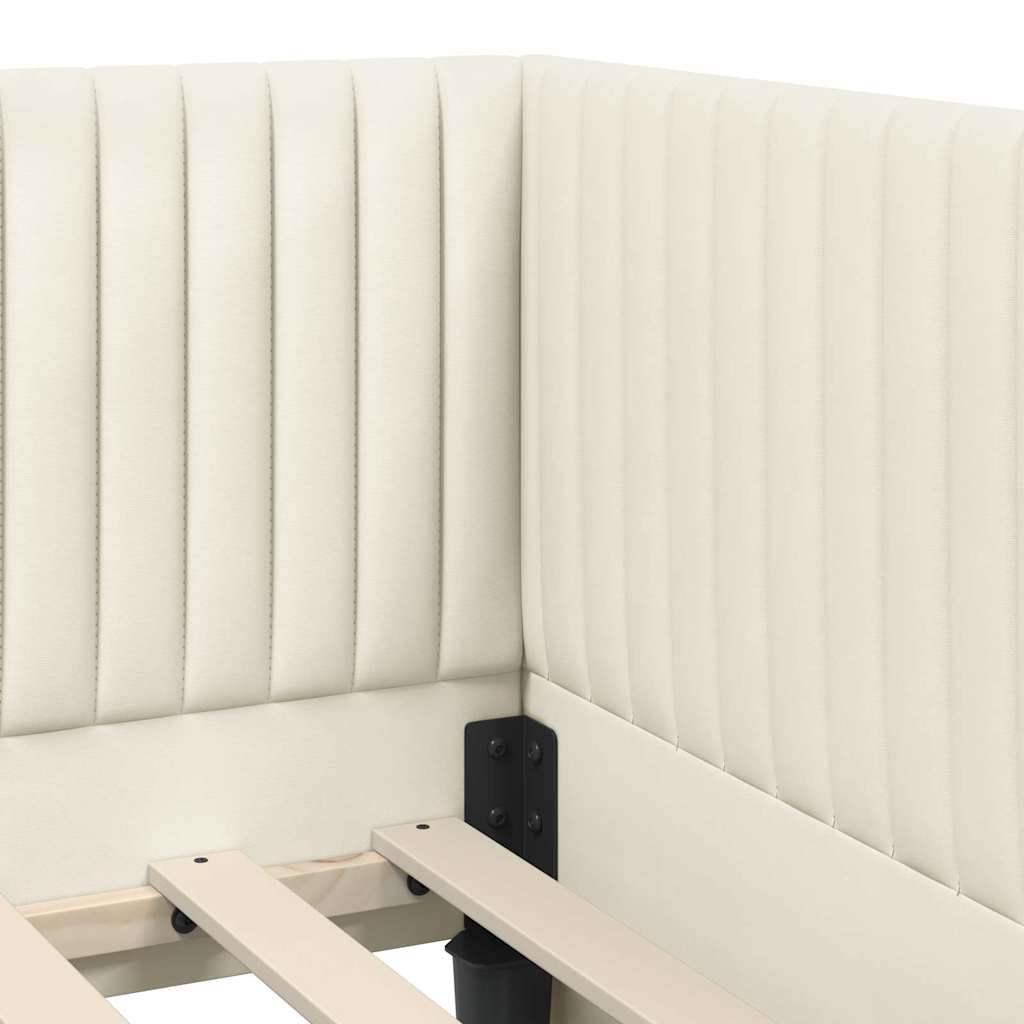 Eckbettgestell mit Kopfteil Creme 90 cm x 190 cm Samt