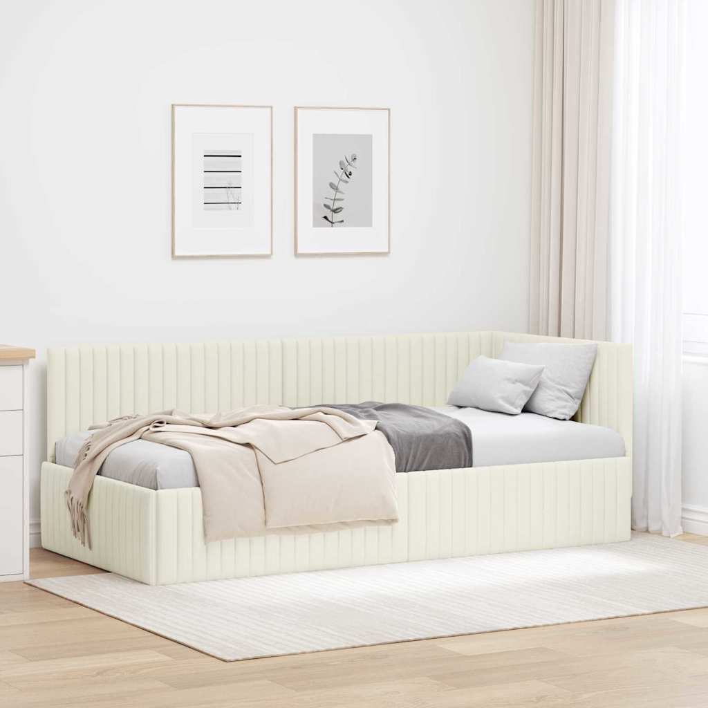 Eckbettgestell mit Kopfteil Creme 90 cm x 190 cm Samt