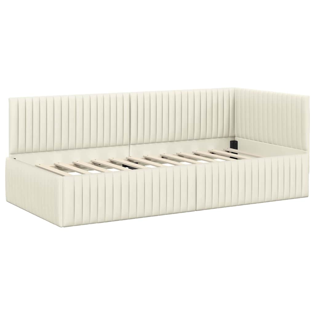 Eckbettgestell mit Kopfteil Creme 90 cm x 190 cm Samt