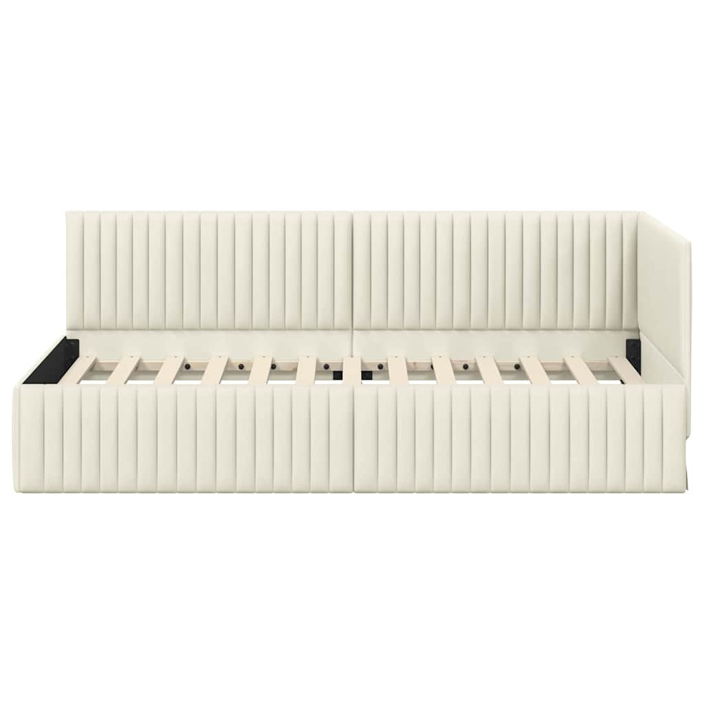 Eckbettgestell mit Kopfteil Creme 90 cm x 190 cm Samt