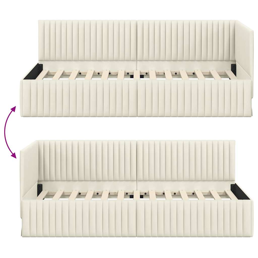 Eckbettgestell mit Kopfteil Creme 90 cm x 190 cm Samt