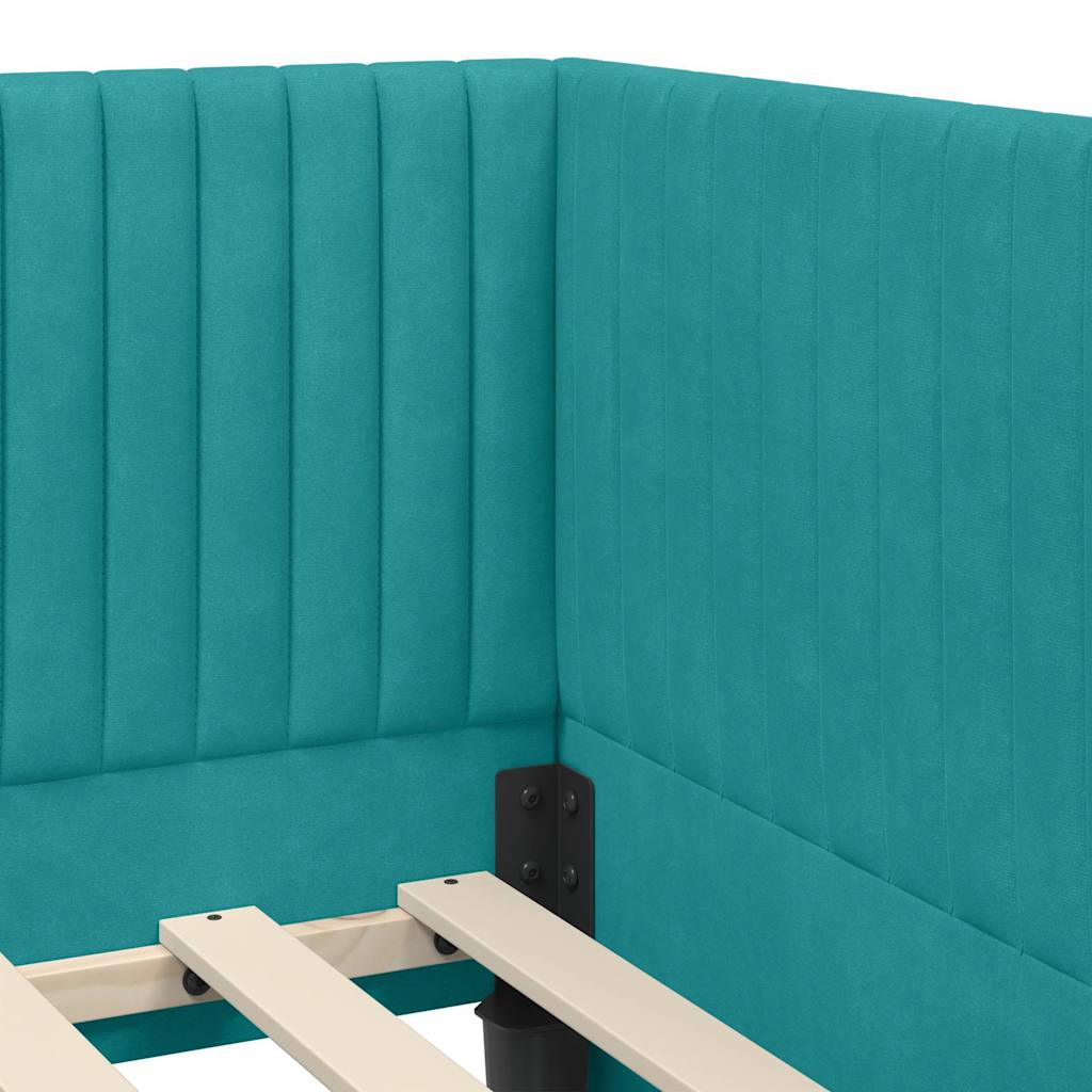 Eckbettgestell mit Kopfteil Türkis 90 cm x 190 cm Samt