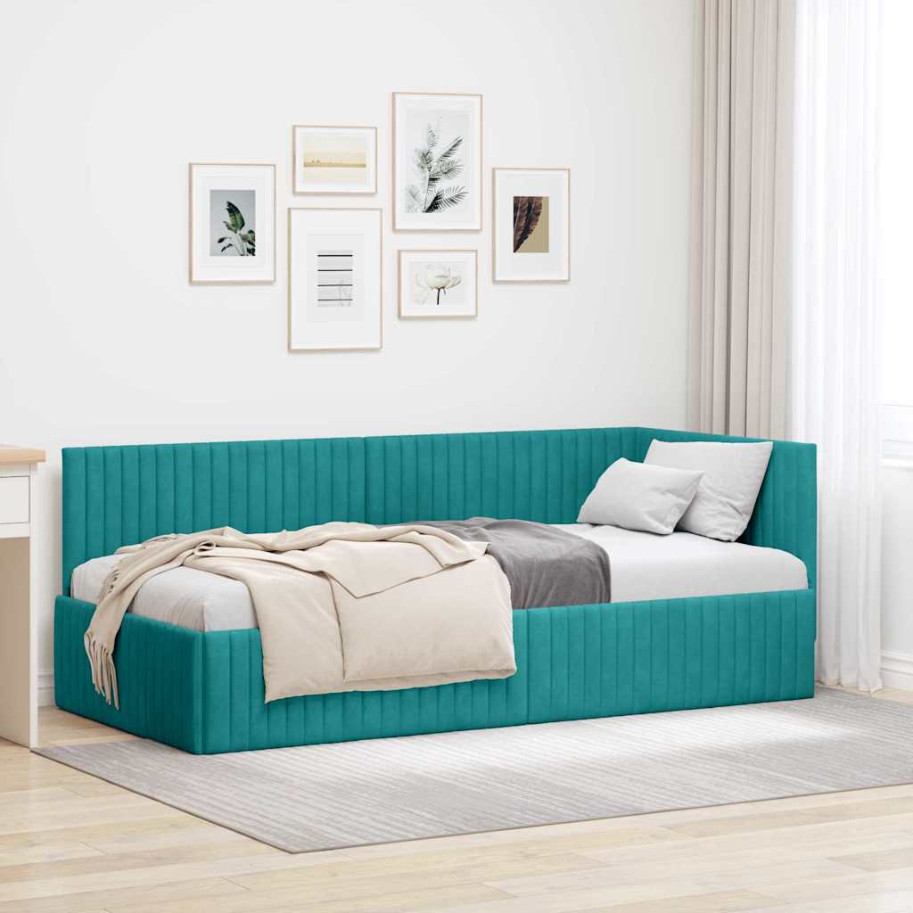 Eckbettgestell mit Kopfteil Türkis 90 cm x 190 cm Samt