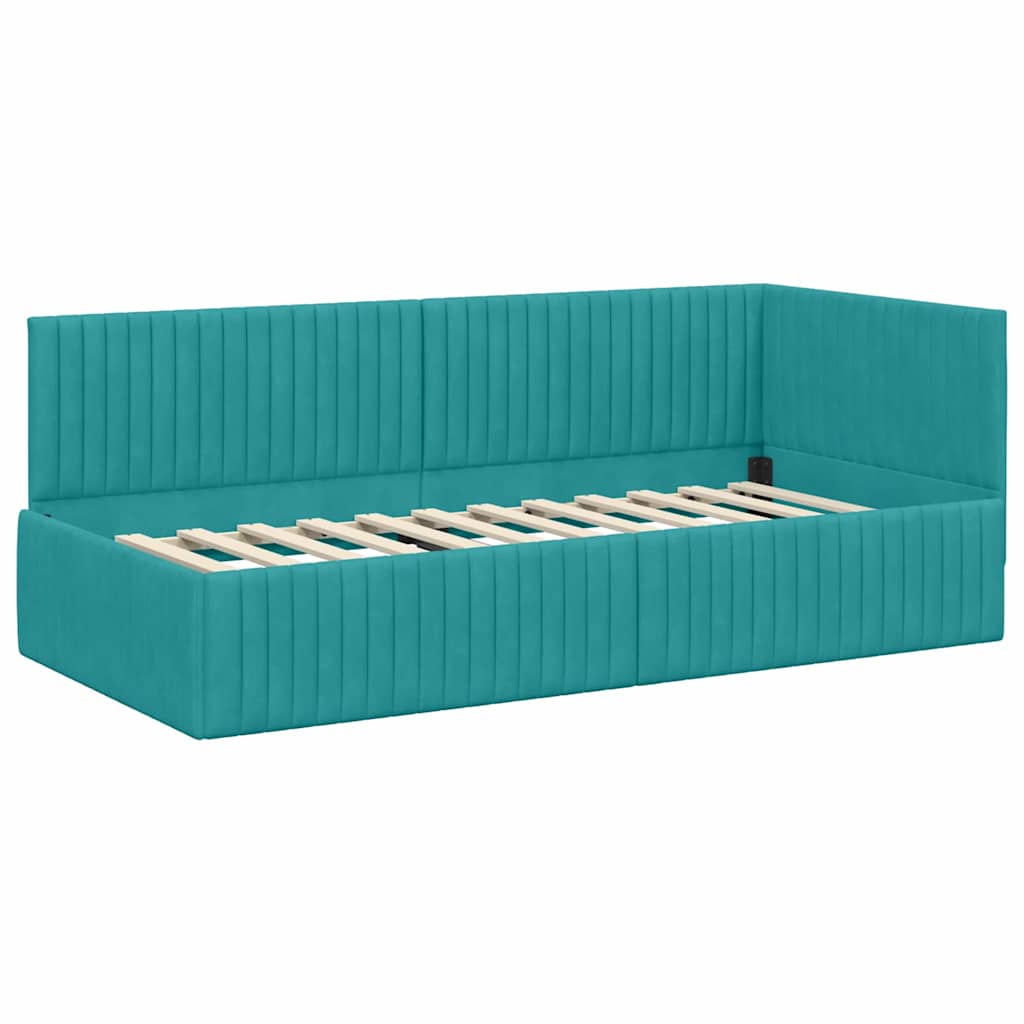 Eckbettgestell mit Kopfteil Türkis 90 cm x 190 cm Samt