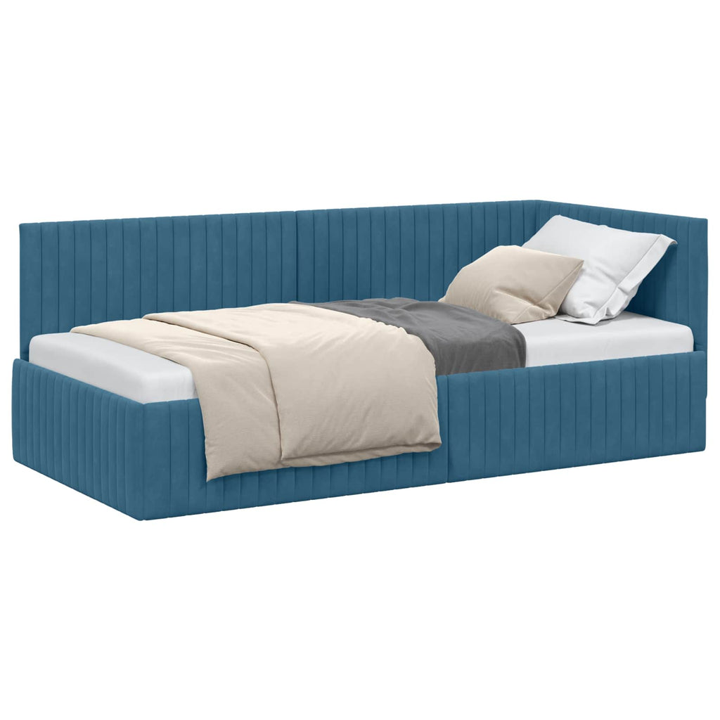 Eckbettgestell mit Kopfteil Blau 90 cm x 200 cm Samt