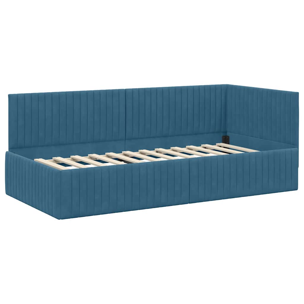 Eckbettgestell mit Kopfteil Blau 90 cm x 200 cm Samt