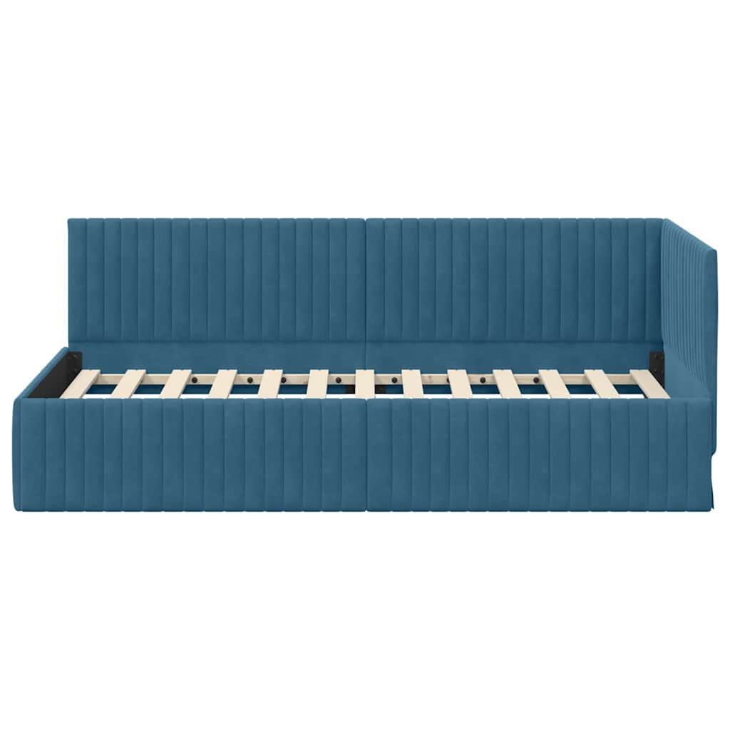 Eckbettgestell mit Kopfteil Blau 90 cm x 200 cm Samt