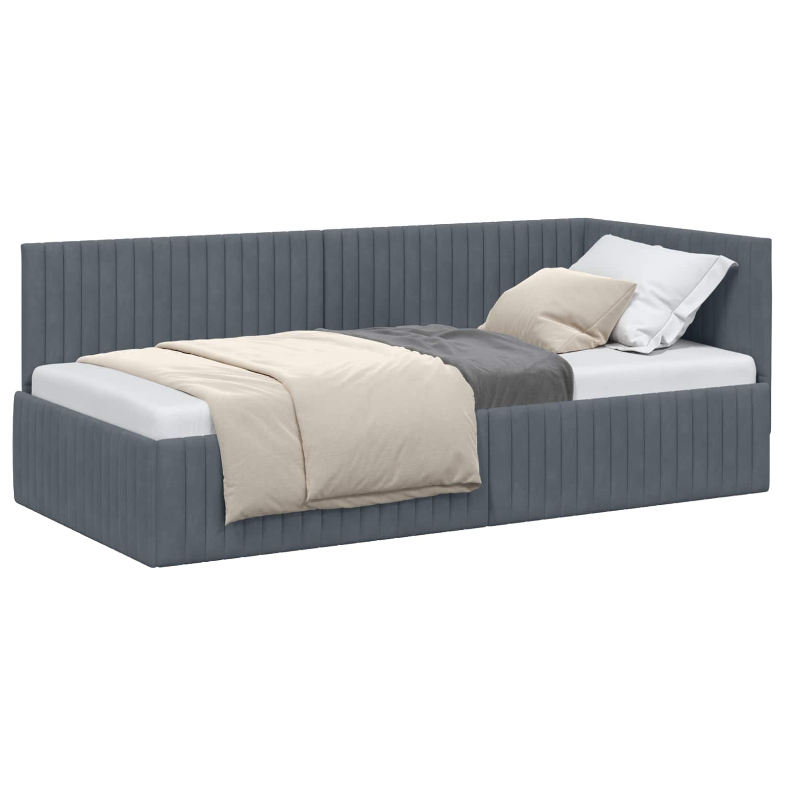 Eckbettgestell mit Kopfteil Dunkelgrau 90 cm x 200 cm Samt