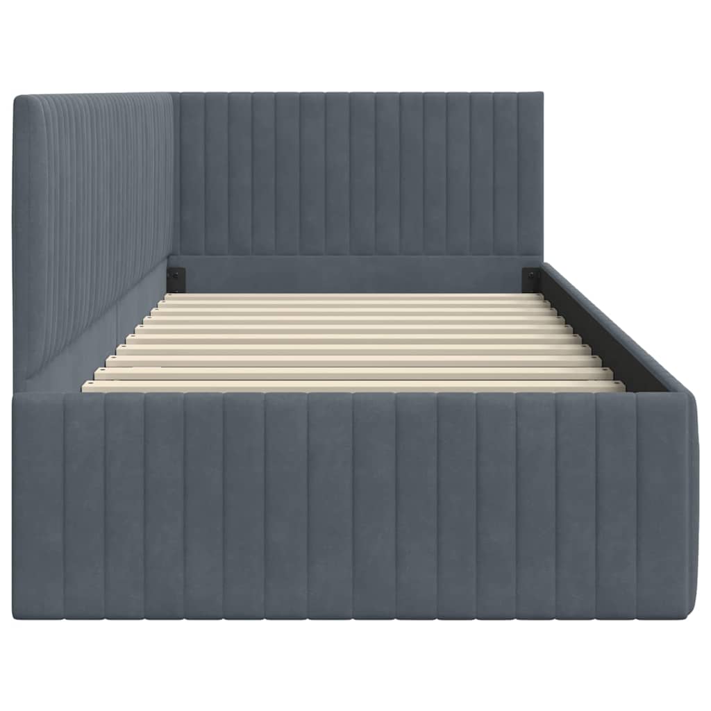 Eckbettgestell mit Kopfteil Dunkelgrau 90 cm x 200 cm Samt