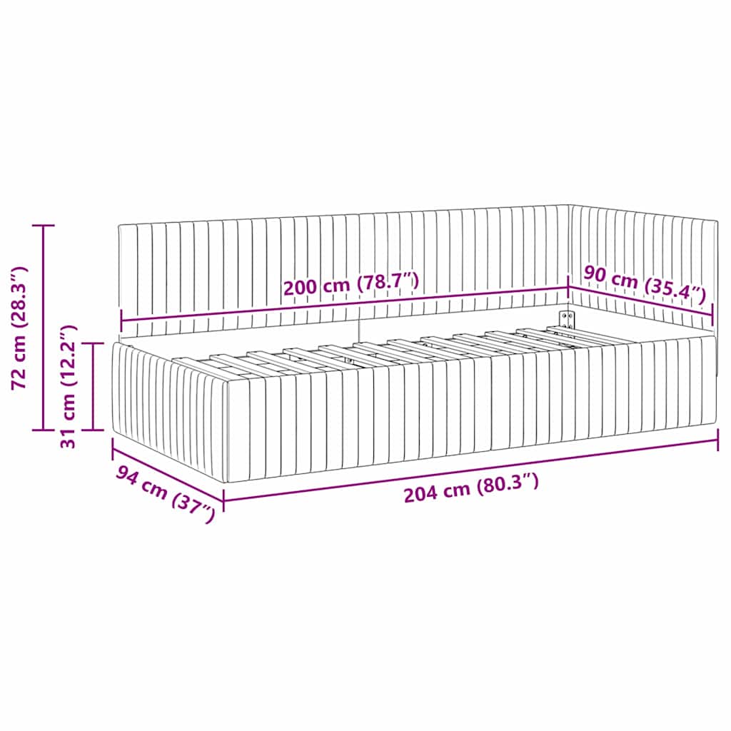Eckbettgestell mit Kopfteil Dunkelgrau 90 cm x 200 cm Samt