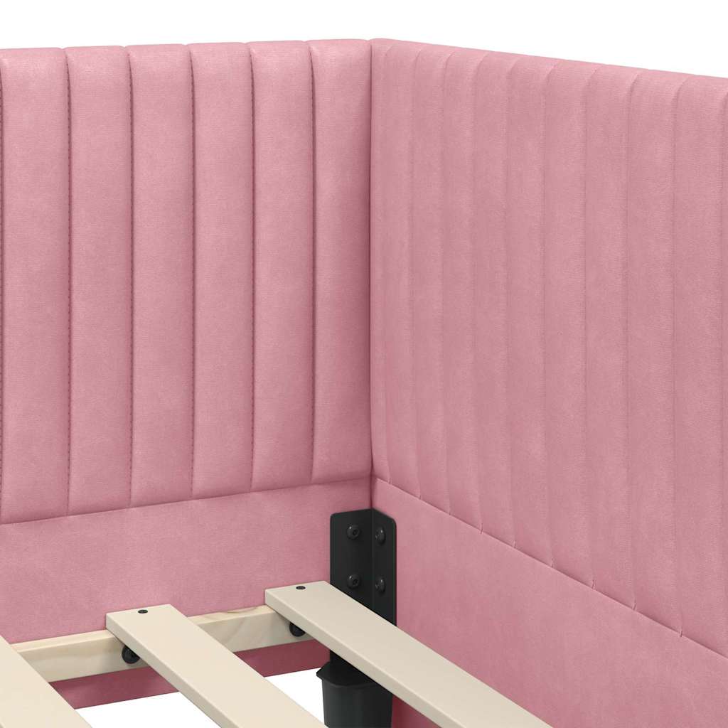 Eckbettgestell mit Kopfteil Rosa 90 cm x 200 cm Samt