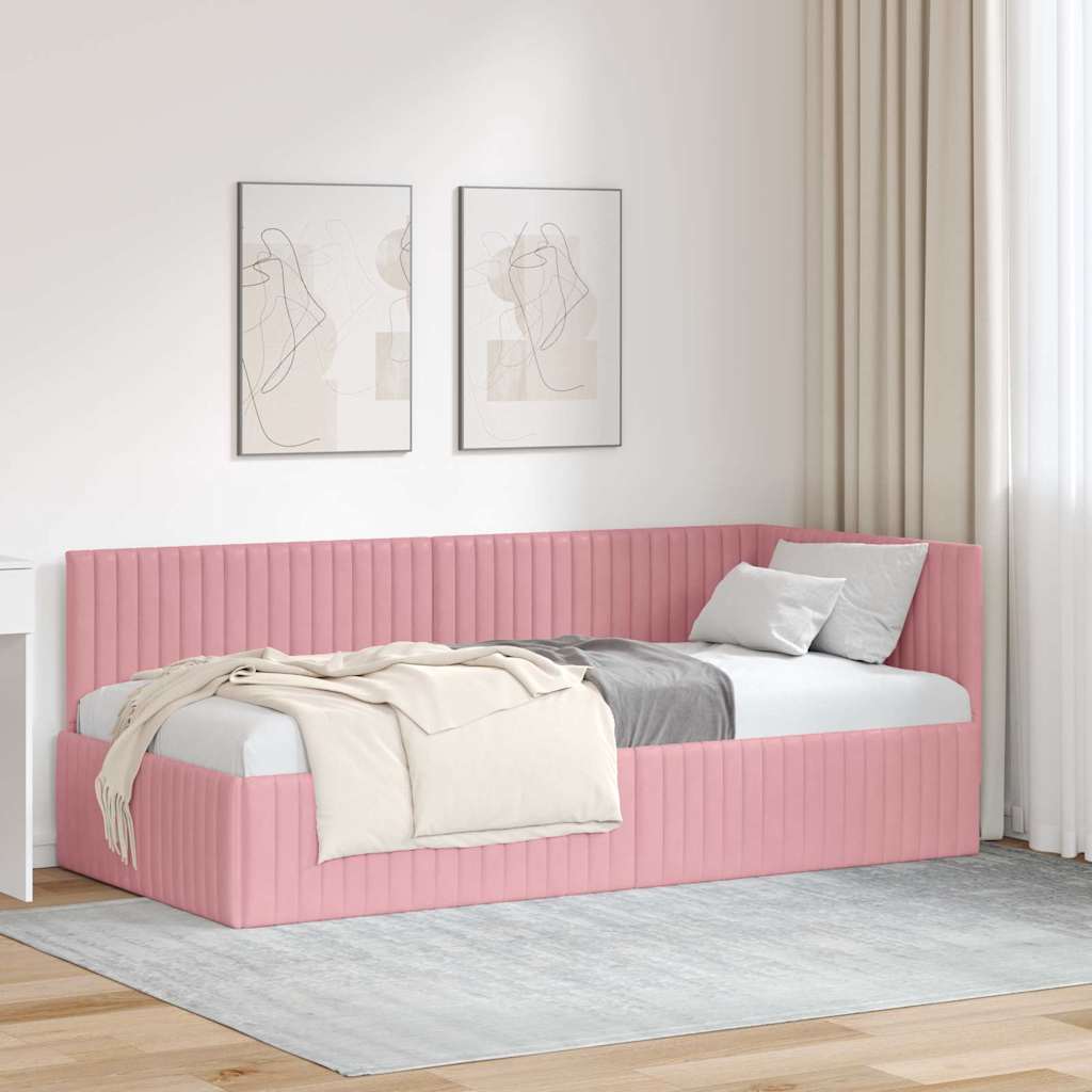 Eckbettgestell mit Kopfteil Rosa 90 cm x 200 cm Samt