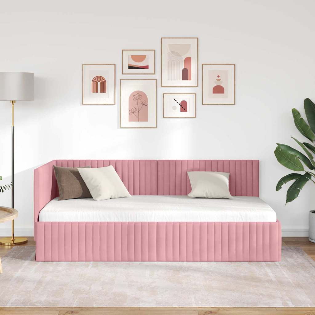 Eckbettgestell mit Kopfteil Rosa 90 cm x 200 cm Samt