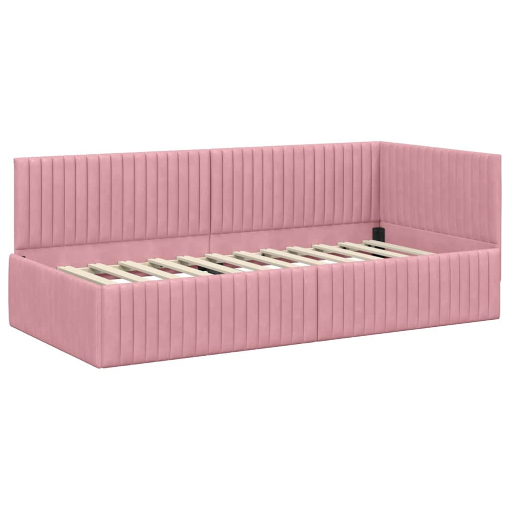 Eckbettgestell mit Kopfteil Rosa 90 cm x 200 cm Samt