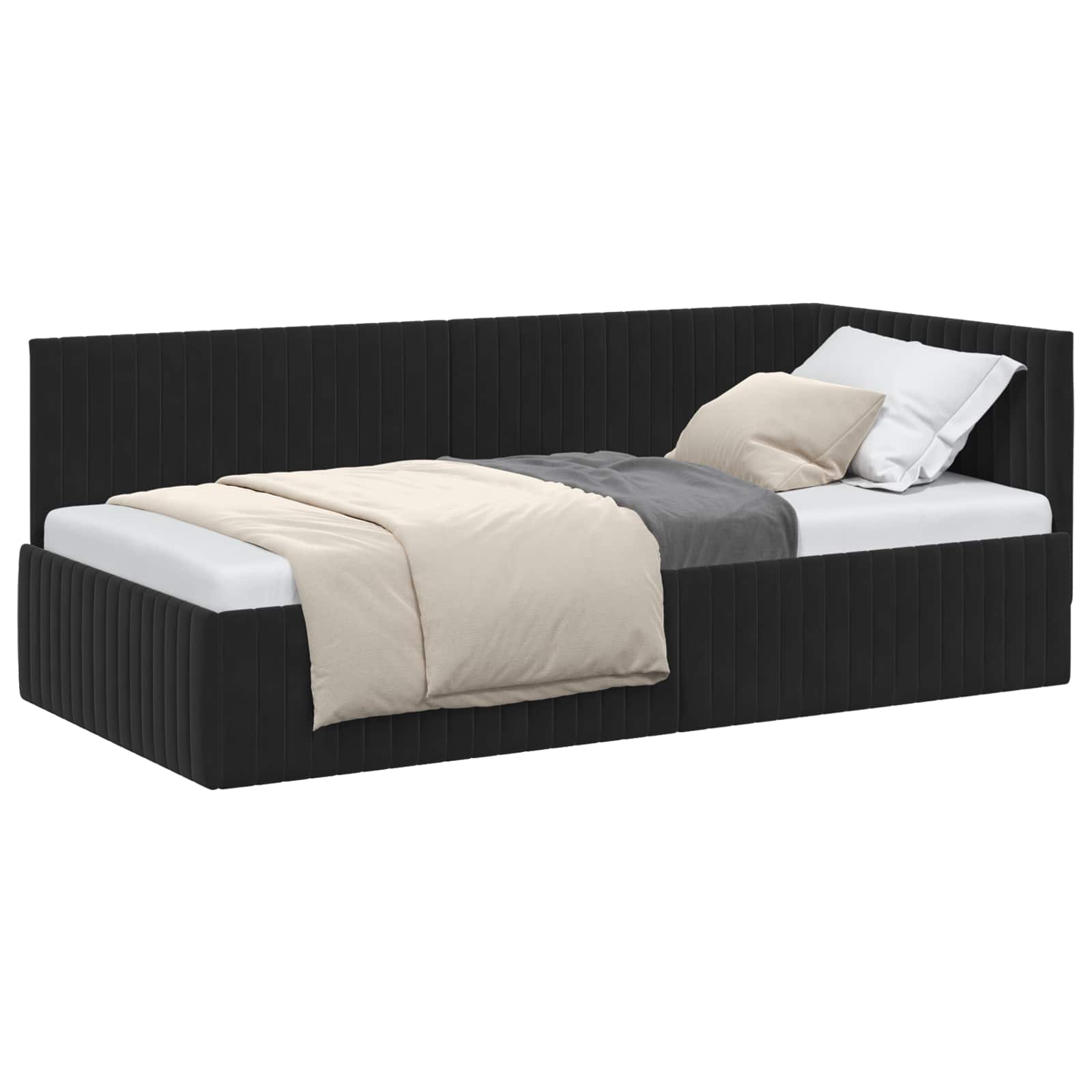 Eckbettgestell mit Kopfteil Schwarz 90 cm x 200 cm Samt