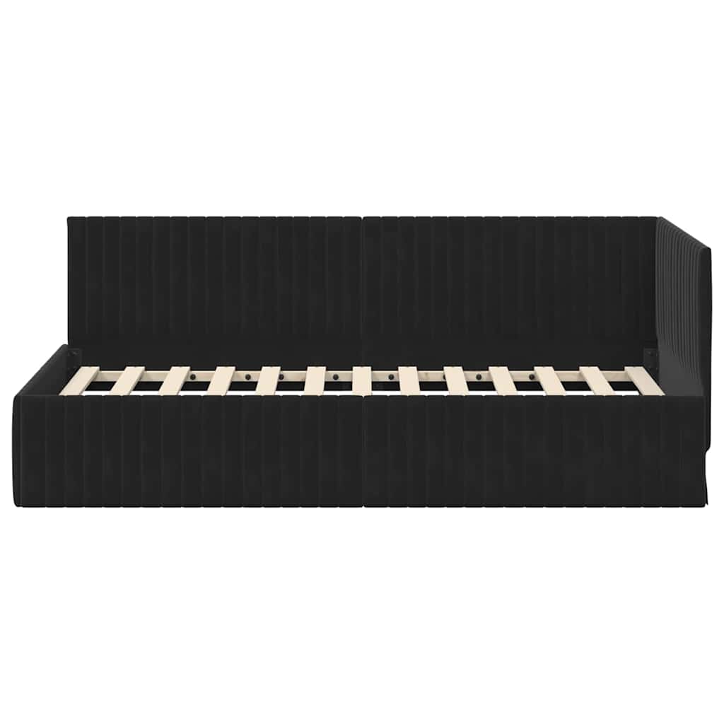 Eckbettgestell mit Kopfteil Schwarz 90 cm x 200 cm Samt