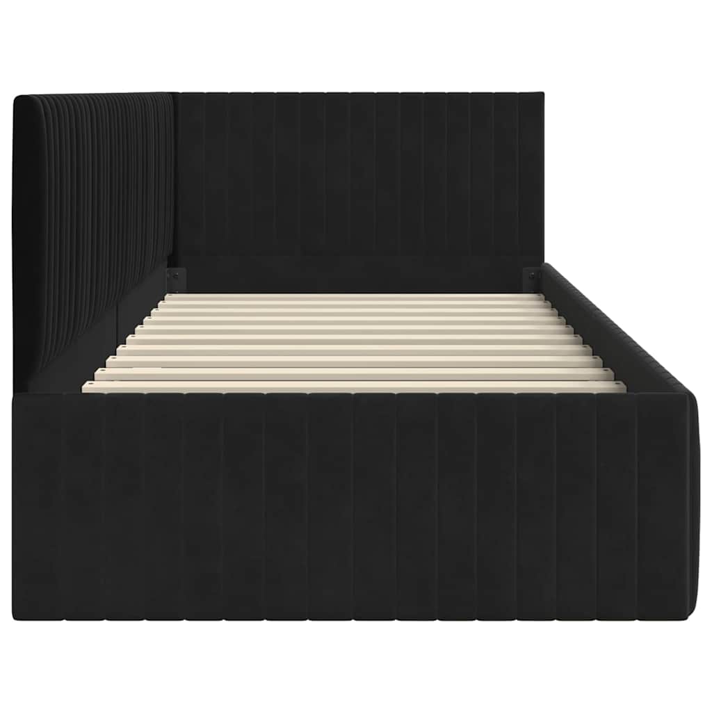 Eckbettgestell mit Kopfteil Schwarz 90 cm x 200 cm Samt