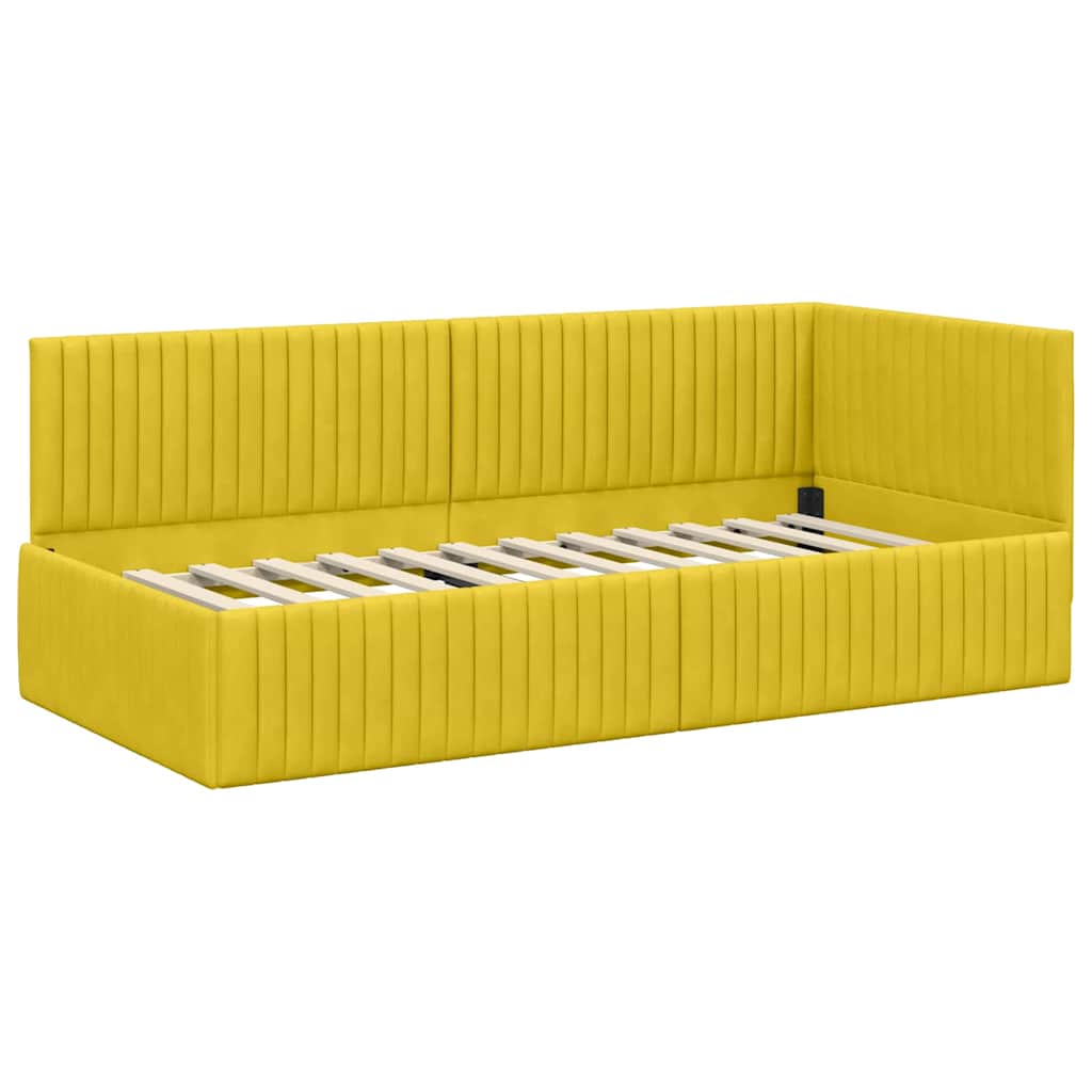 Eckbettgestell mit Kopfteil Gelb 90 cm x 200 cm Samt
