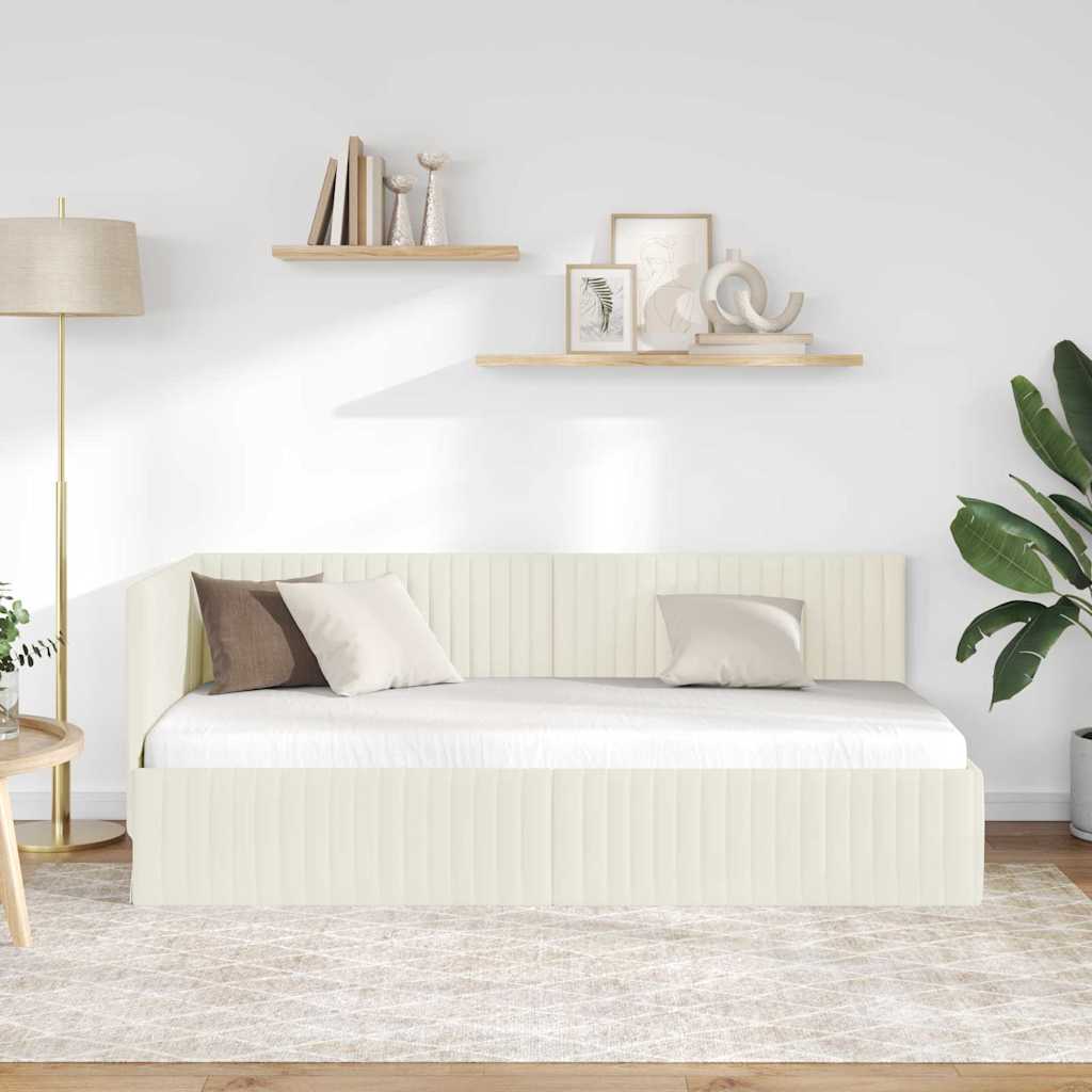 Eckbettgestell mit Kopfteil Creme 90 cm x 200 cm Samt