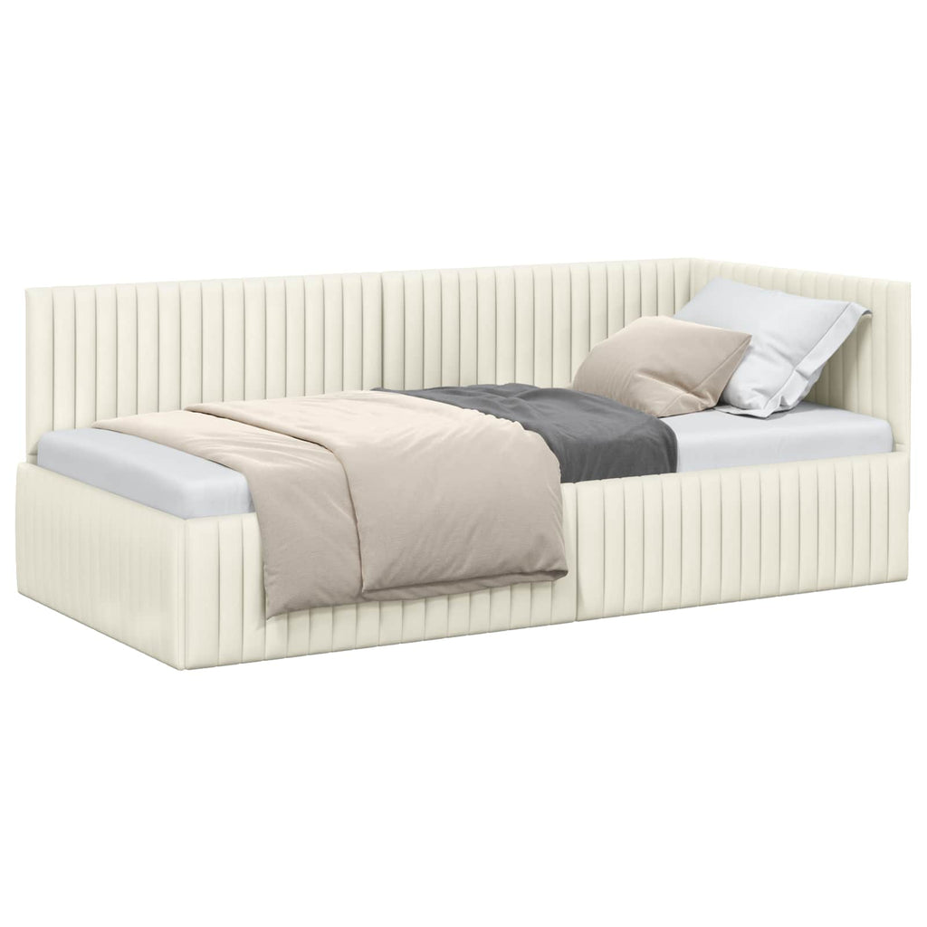 Eckbettgestell mit Kopfteil Creme 90 cm x 200 cm Samt