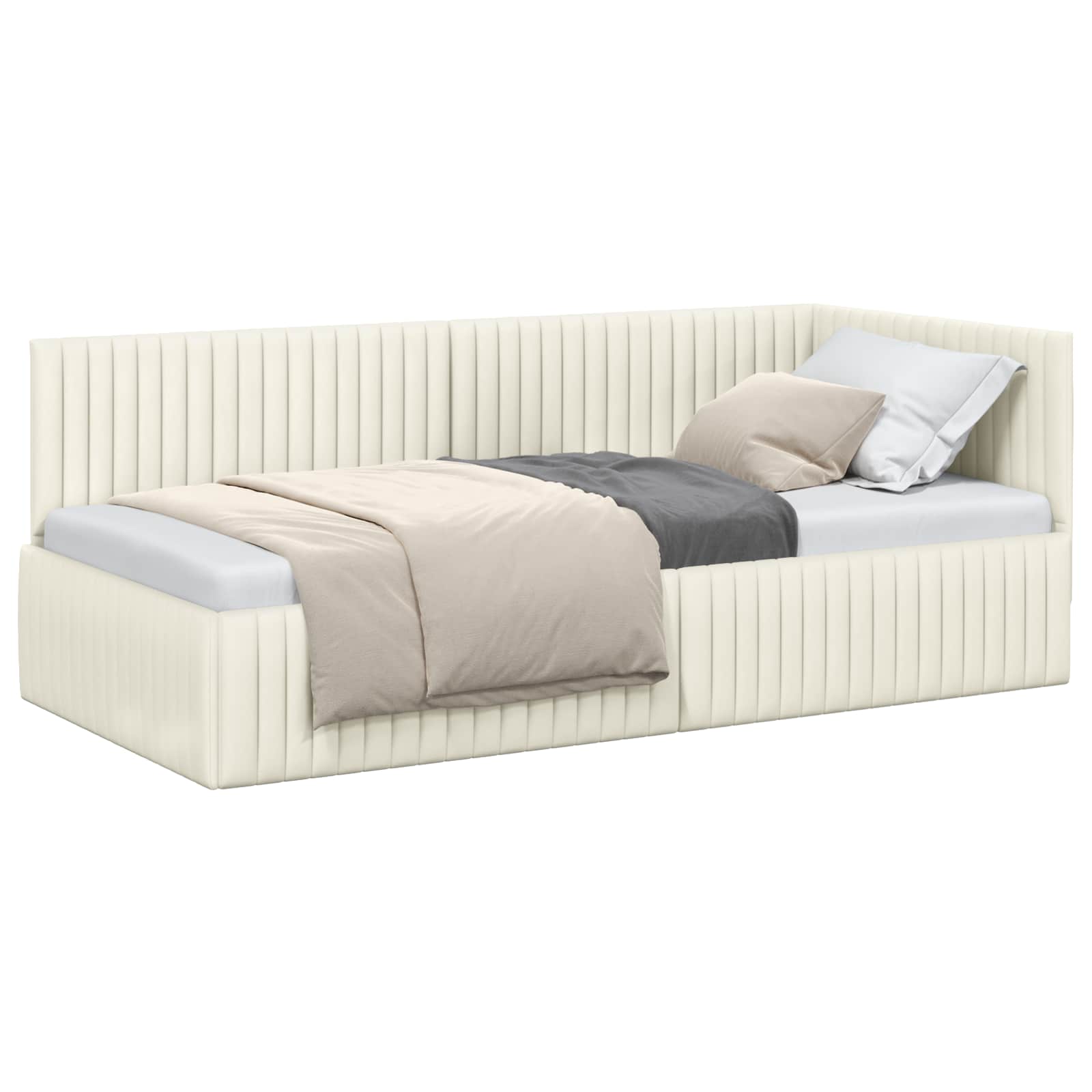 Eckbettgestell mit Kopfteil Creme 90 cm x 200 cm Samt