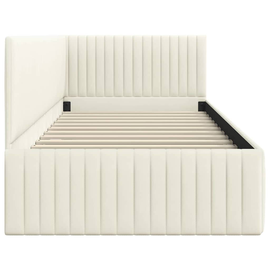 Eckbettgestell mit Kopfteil Creme 90 cm x 200 cm Samt
