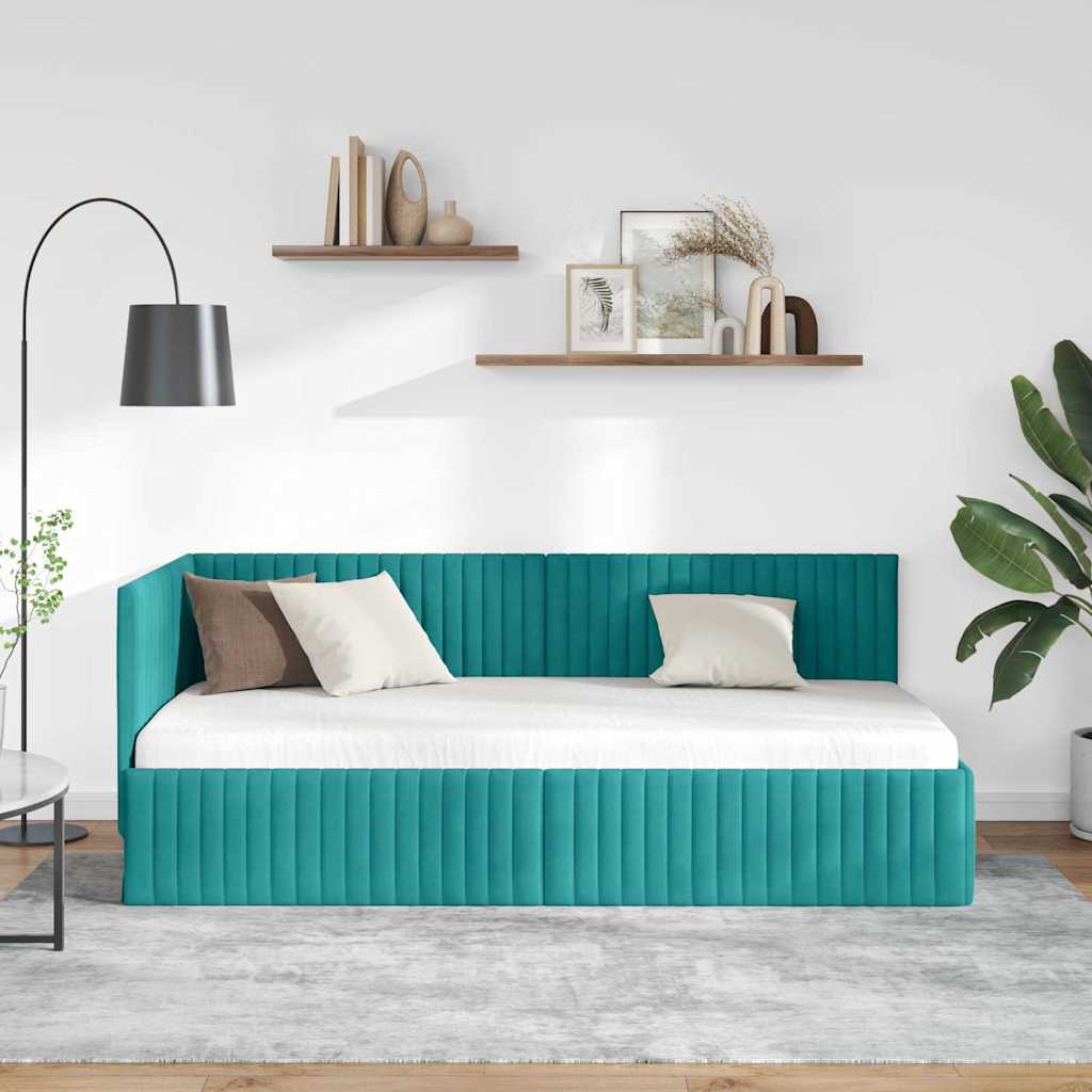 Eckbettgestell mit Kopfteil Türkis 90 cm x 200 cm Samt
